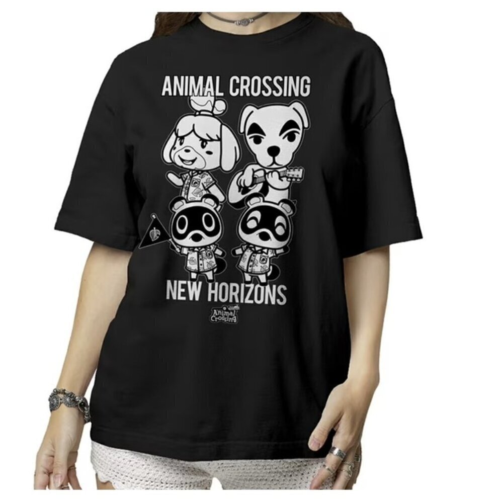 🏆Animal Crossing Timmy and Tommy Isabelle K.K. Short Sleeve Black T-Shirt NEW